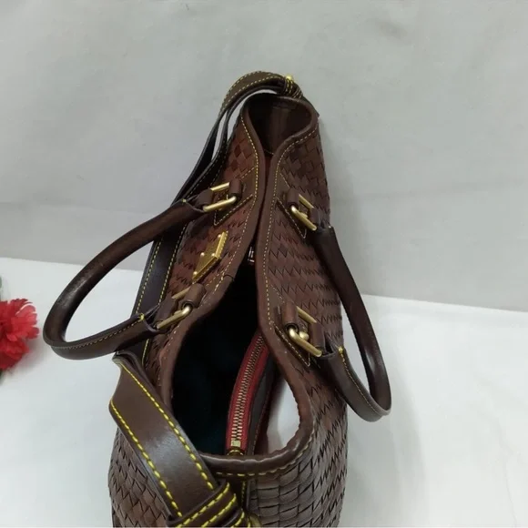 Dooney & Bourke Chocolate Tessuta Excellent  Condition Woven Leather Tote - Picture 8 of 13